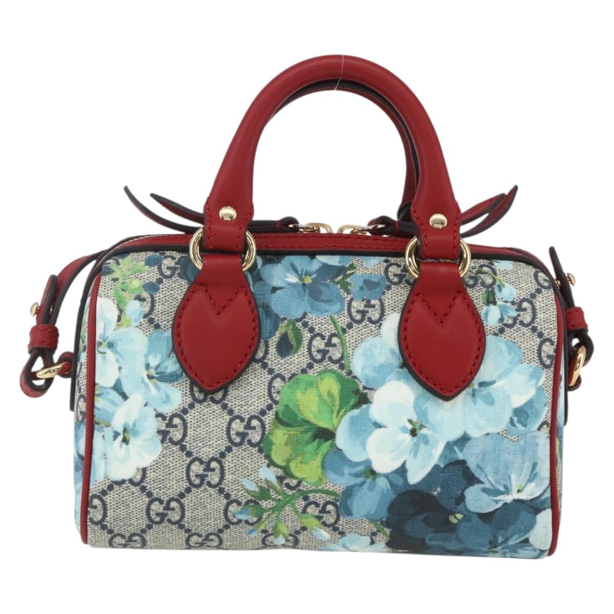 GUCCI GG Blooms Mini Boston Bag PVC 2way Red Navy 432123 Auth ka1682SAM
