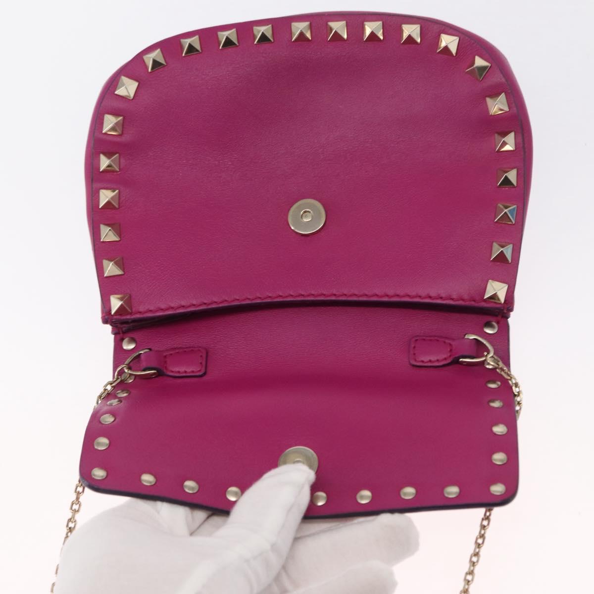 VALENTINO Chain Shoulder Bag Leather Pink Gold Auth ka1685