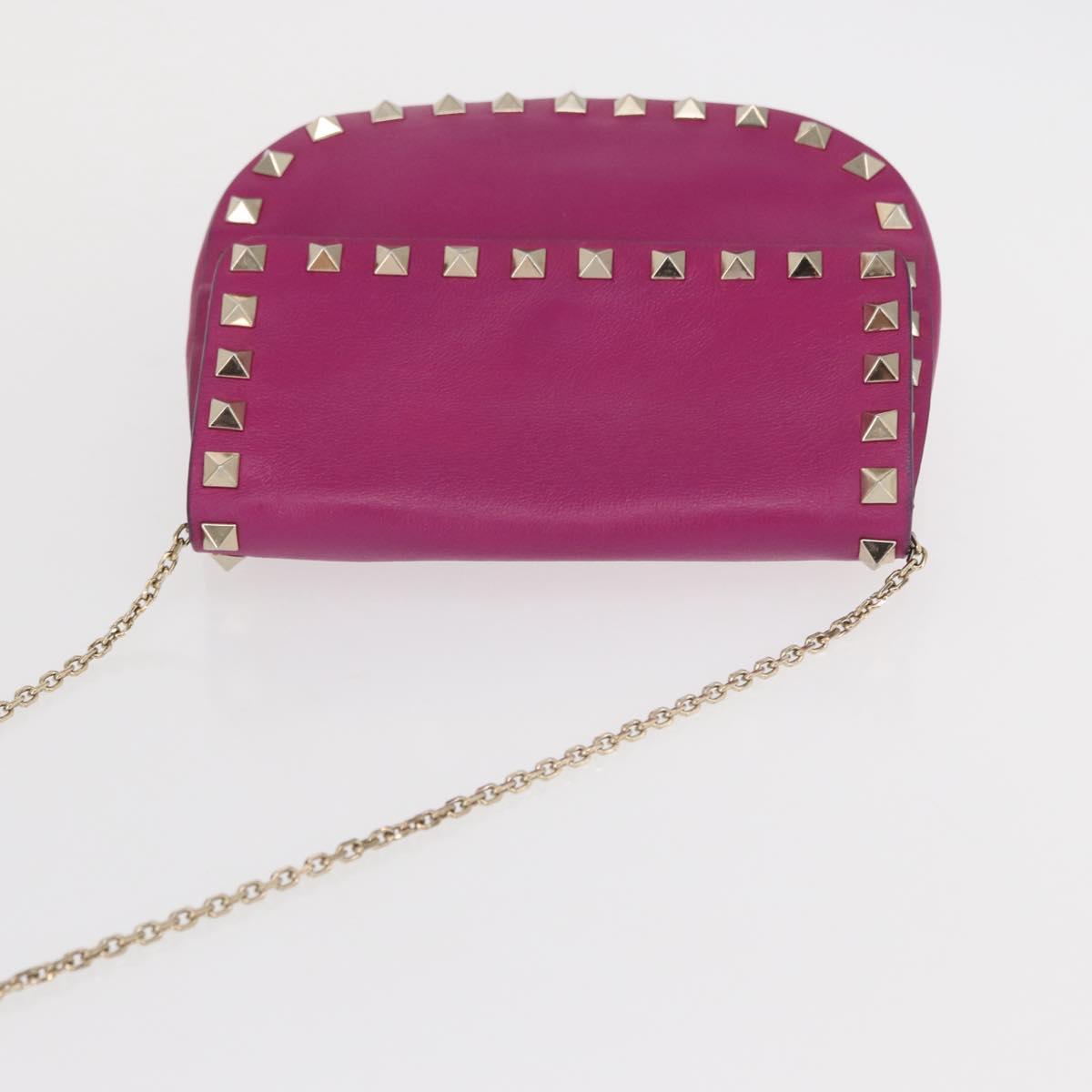 VALENTINO Chain Shoulder Bag Leather Pink Gold Auth ka1685