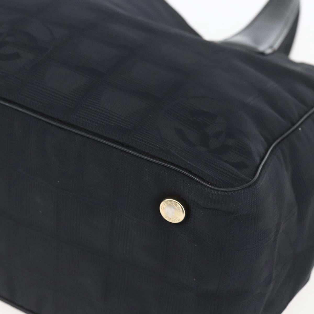 CHANEL New Travel Line Tote Bag Nylon Black Gold CC Auth ka1688