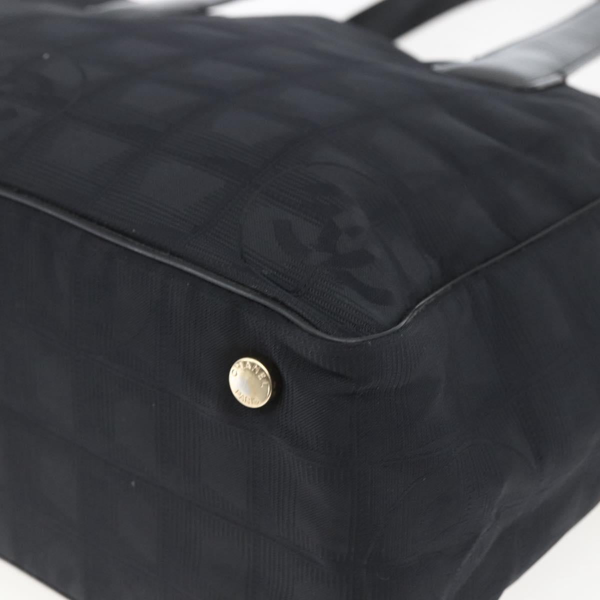 CHANEL New Travel Line Tote Bag Nylon Black Gold CC Auth ka1688