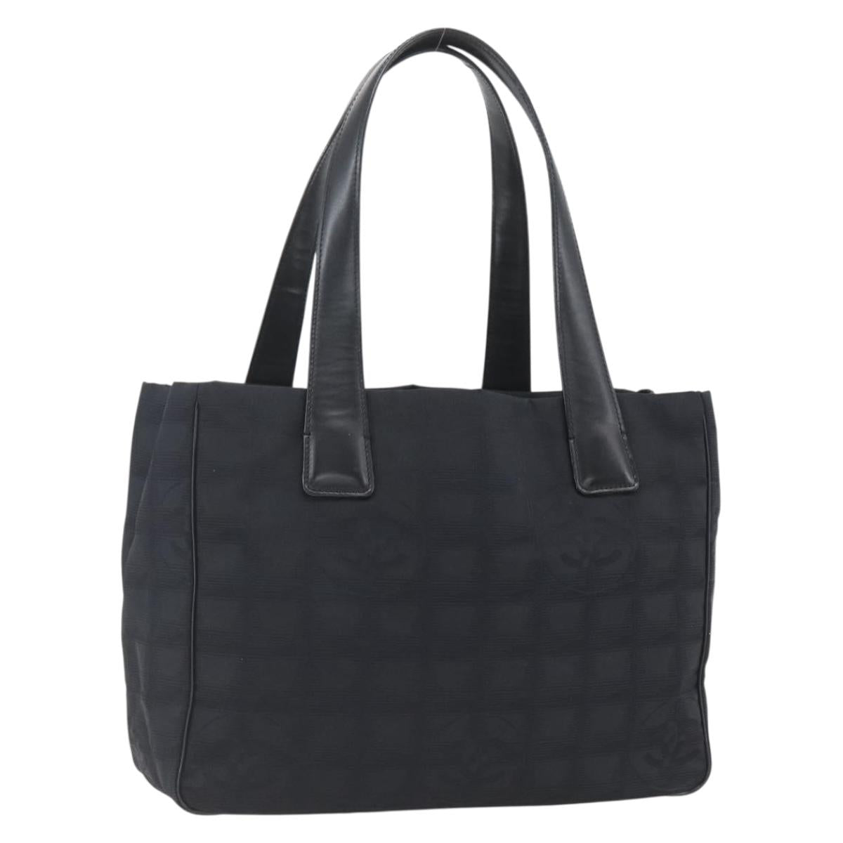 CHANEL New Travel Line Tote Bag Nylon Black Gold CC Auth ka1688