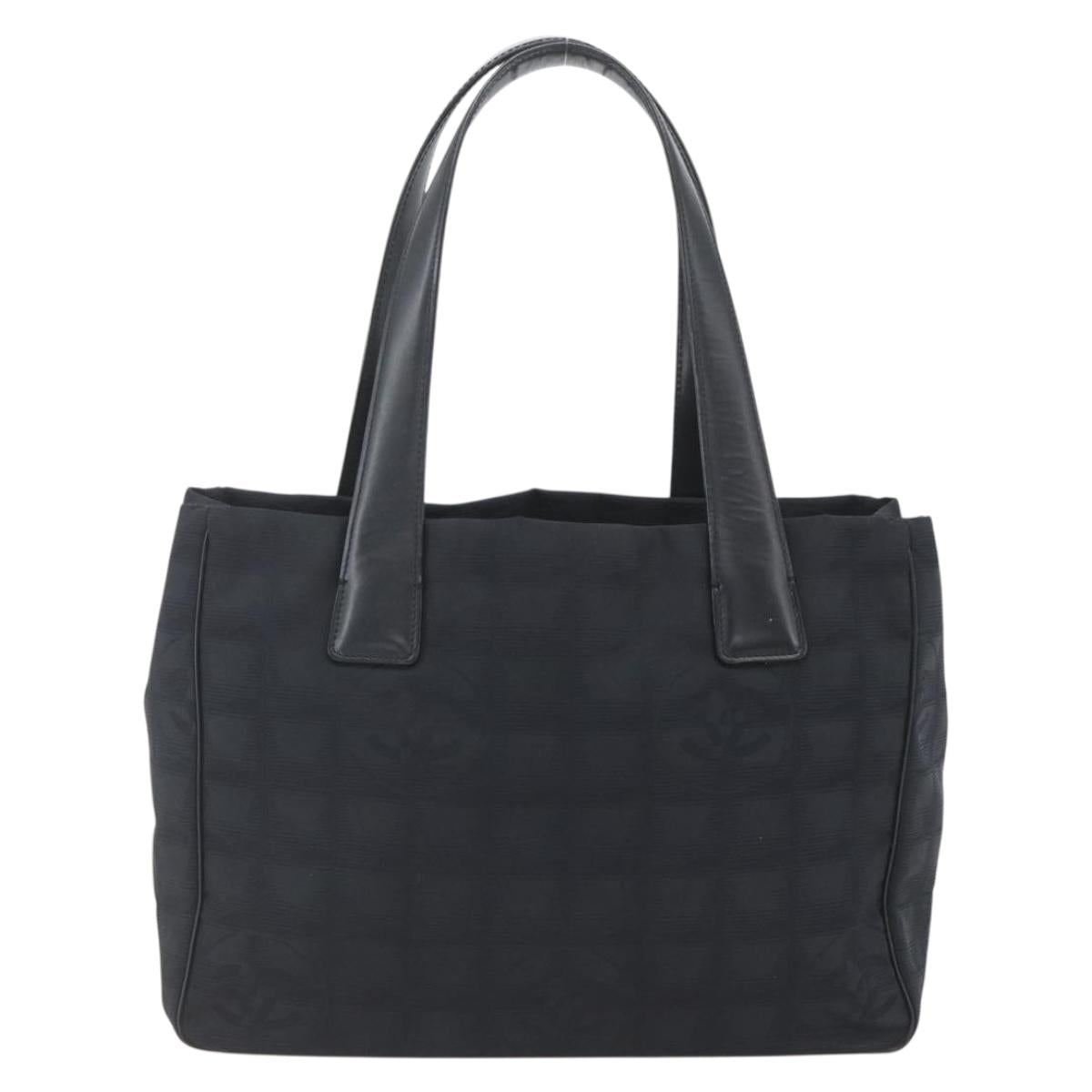 CHANEL New Travel Line Tote Bag Nylon Black Gold CC Auth ka1688