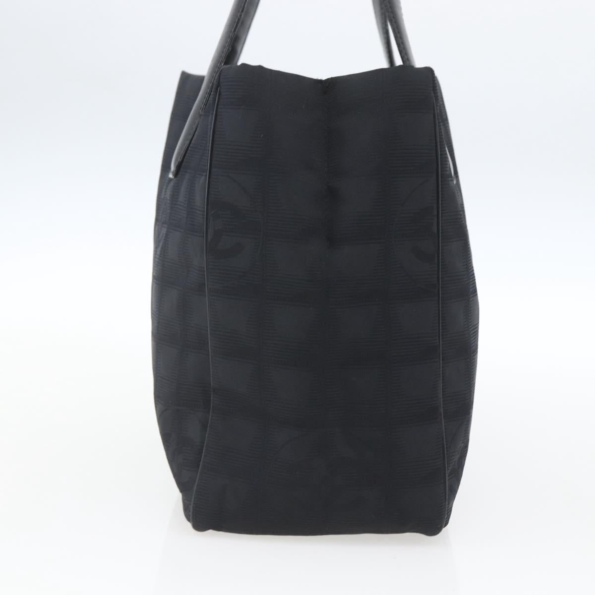 CHANEL New Travel Line Tote Bag Nylon Black Gold CC Auth ka1688