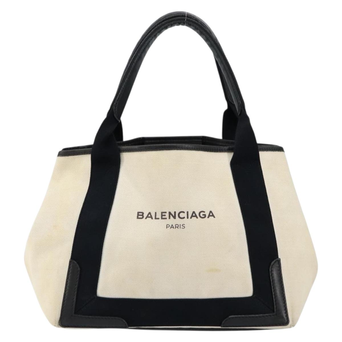 BALENCIAGA Navy Kabas S Hand Bag Canvas Black White 339933 Auth ka169