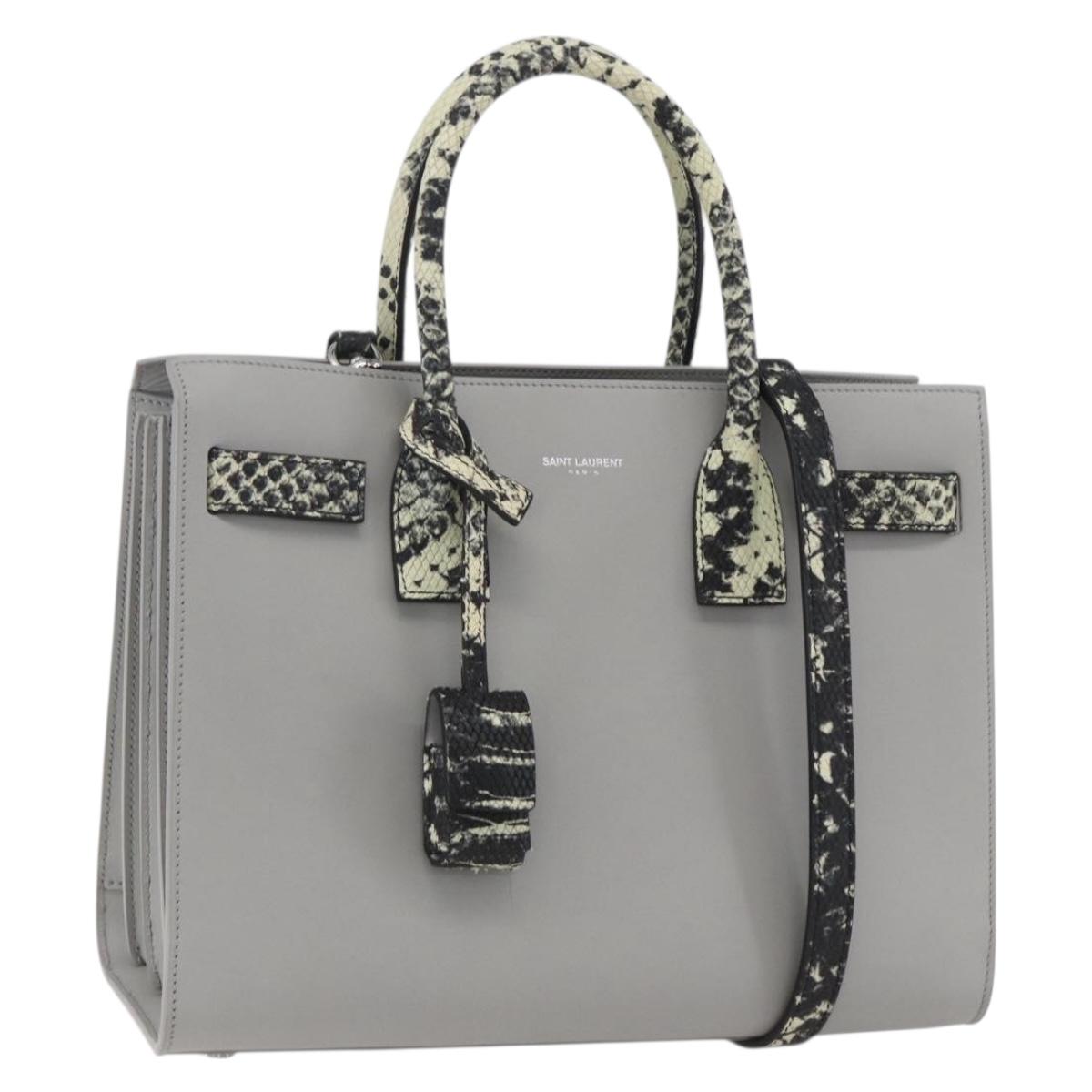 SAINT LAURENT Sac De Jour Baby Hand Bag Leather 2way Gray Silver Auth ka1699SAM