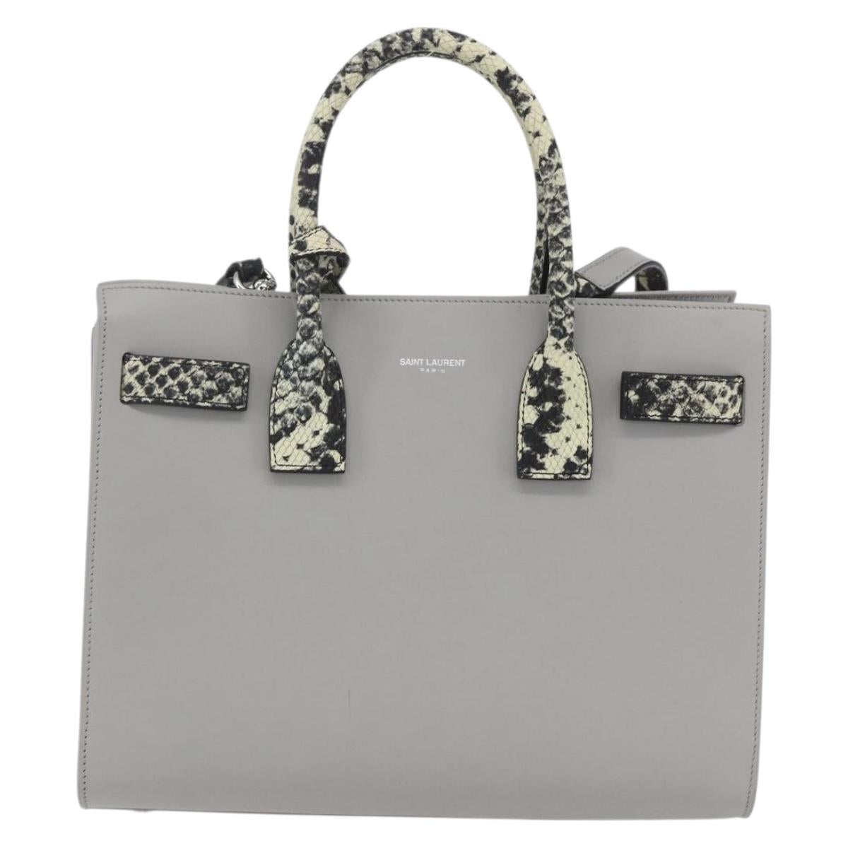 SAINT LAURENT Sac De Jour Baby Hand Bag Leather 2way Gray Silver Auth ka1699SAM