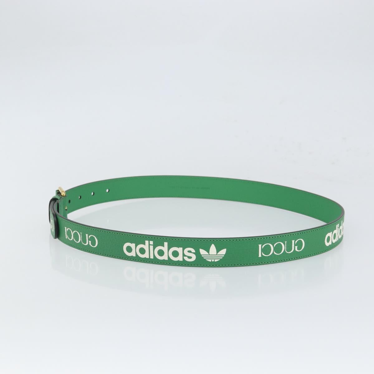 GUCCI Gucci × Adidas Belt Leather 43.3"" Green 702277 Auth ka1713M