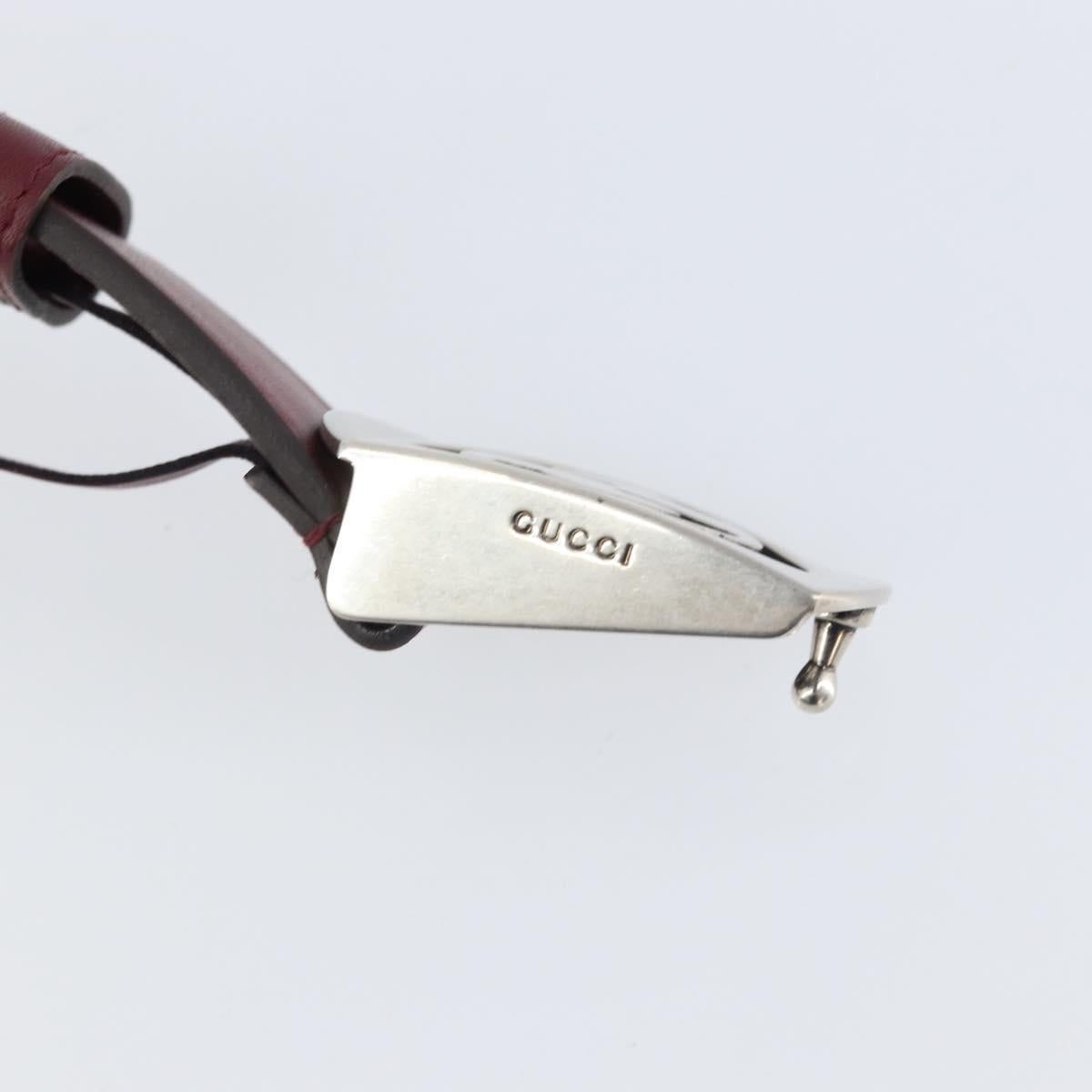 GUCCI Belt Leather 43.7"" Bordeaux Silver 387031 Auth ka1716V