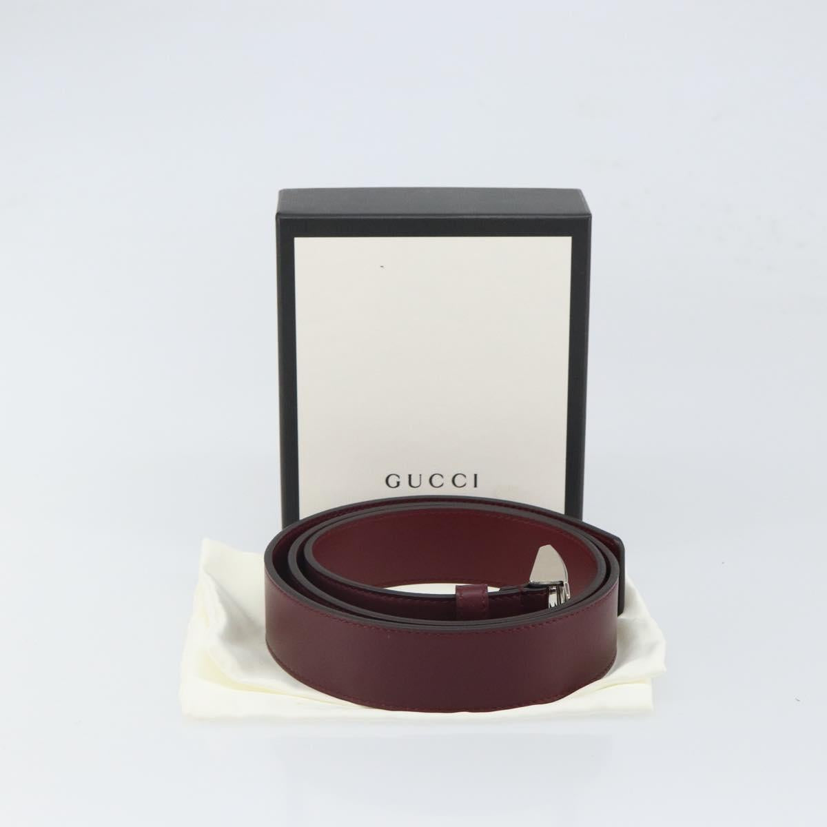 GUCCI Belt Leather 43.7"" Bordeaux Silver 387031 Auth ka1716V