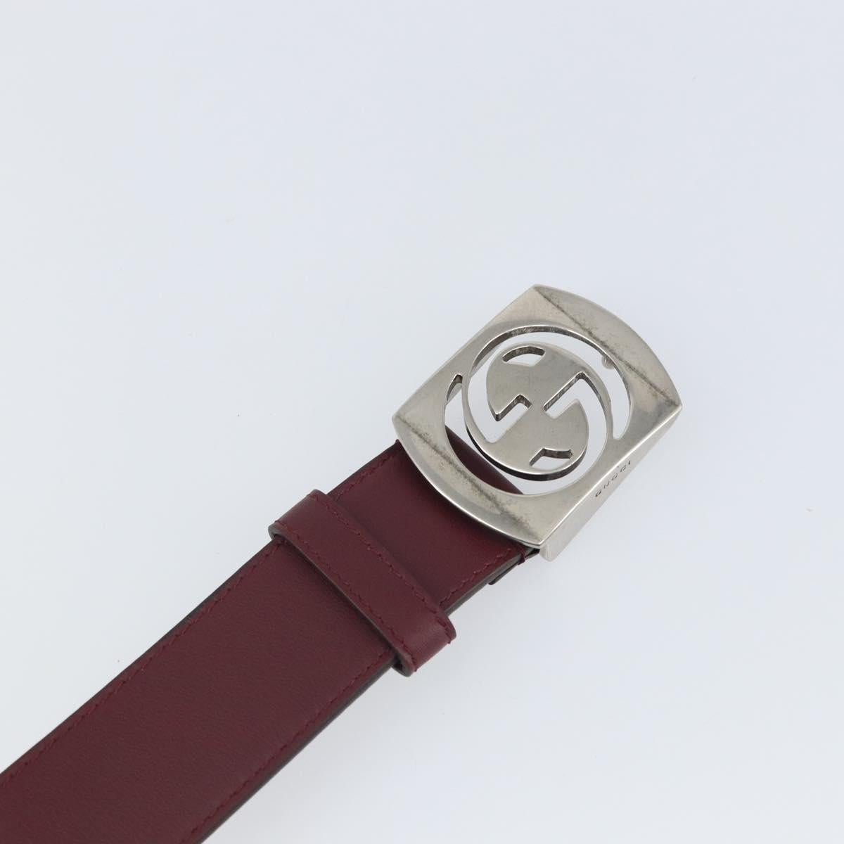 GUCCI Belt Leather 43.7"" Bordeaux Silver 387031 Auth ka1716V