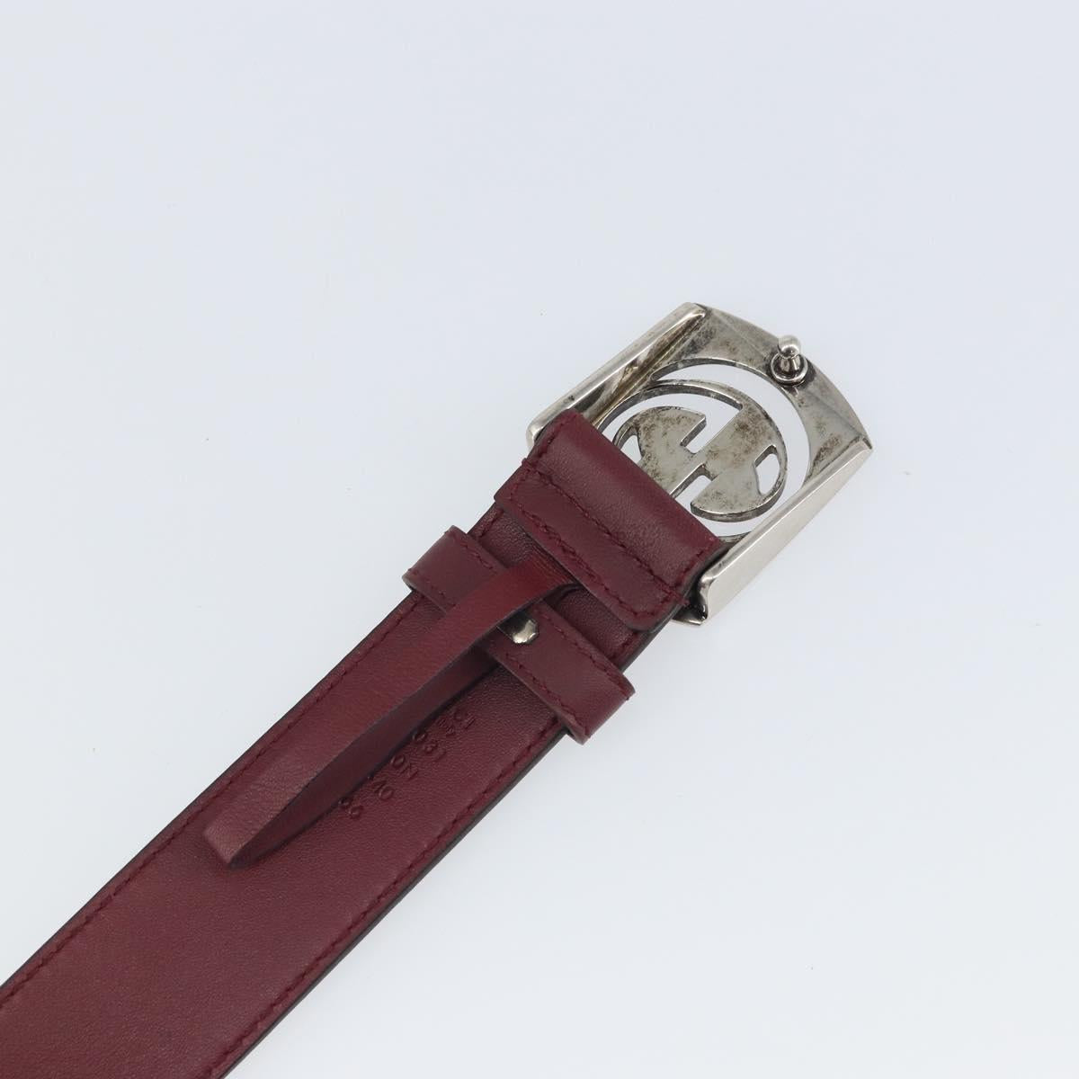 GUCCI Belt Leather 43.7"" Bordeaux Silver 387031 Auth ka1716V