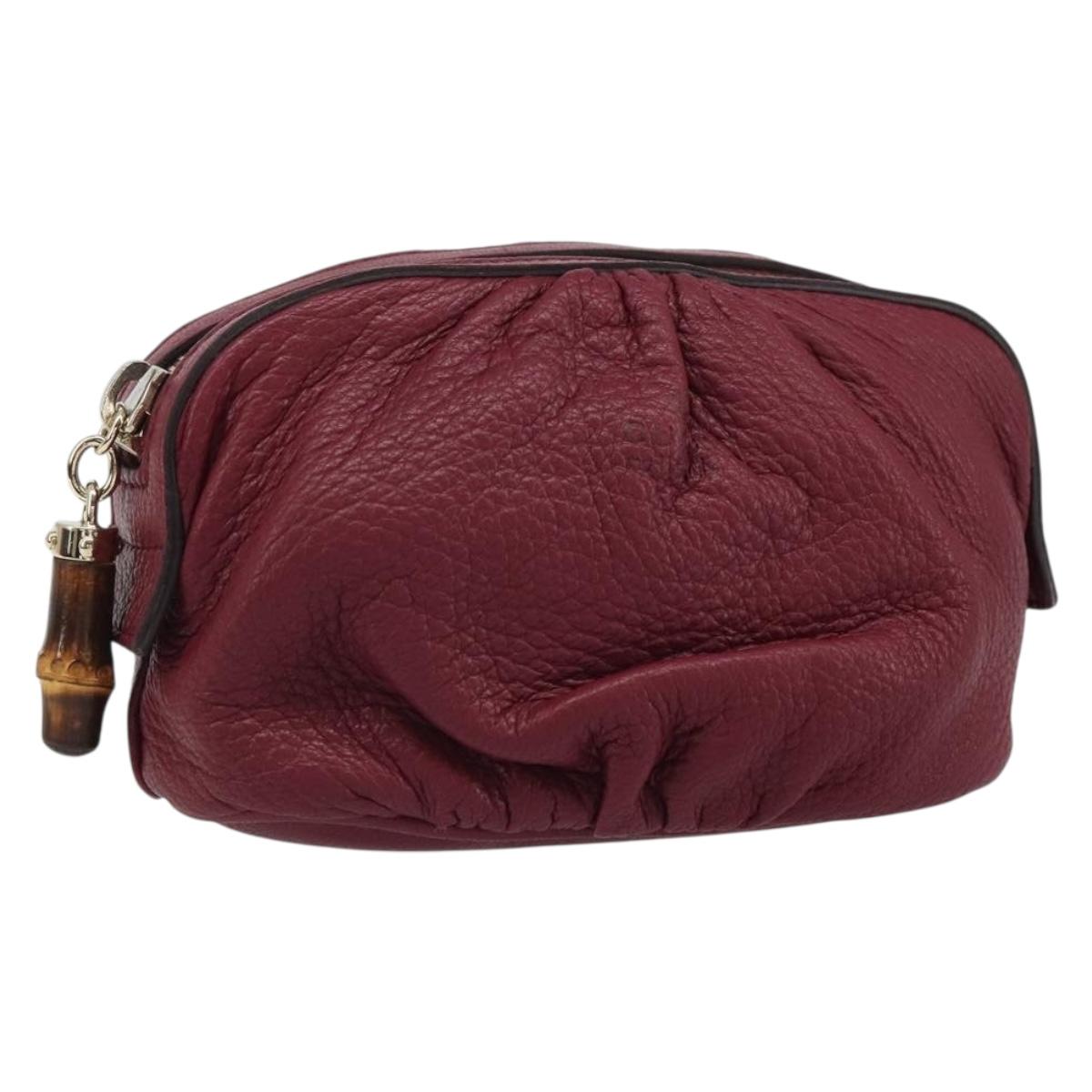 GUCCI Bamboo Pouch Leather Purple Gold 246174 Auth ka1718V