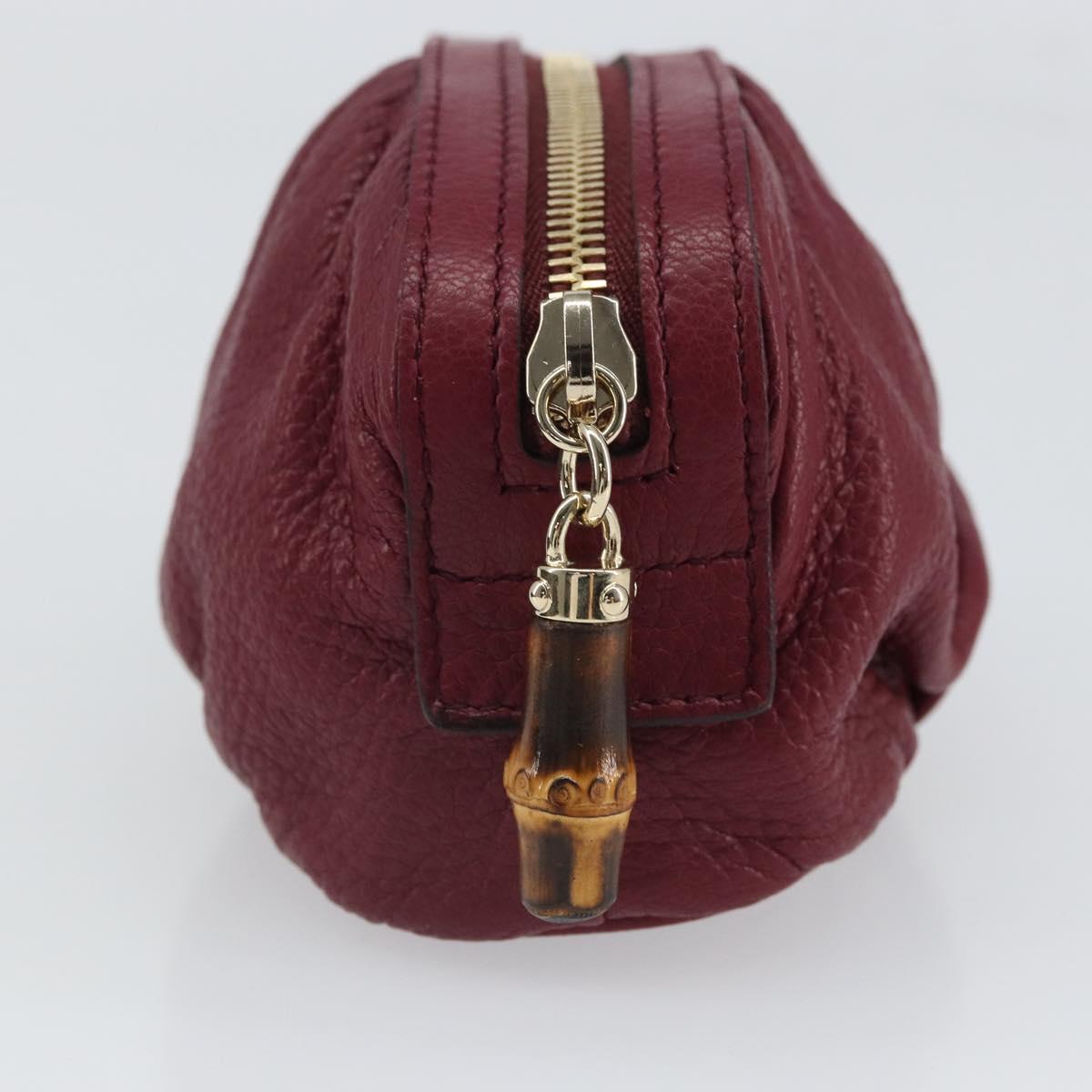 GUCCI Bamboo Pouch Leather Purple Gold 246174 Auth ka1718V