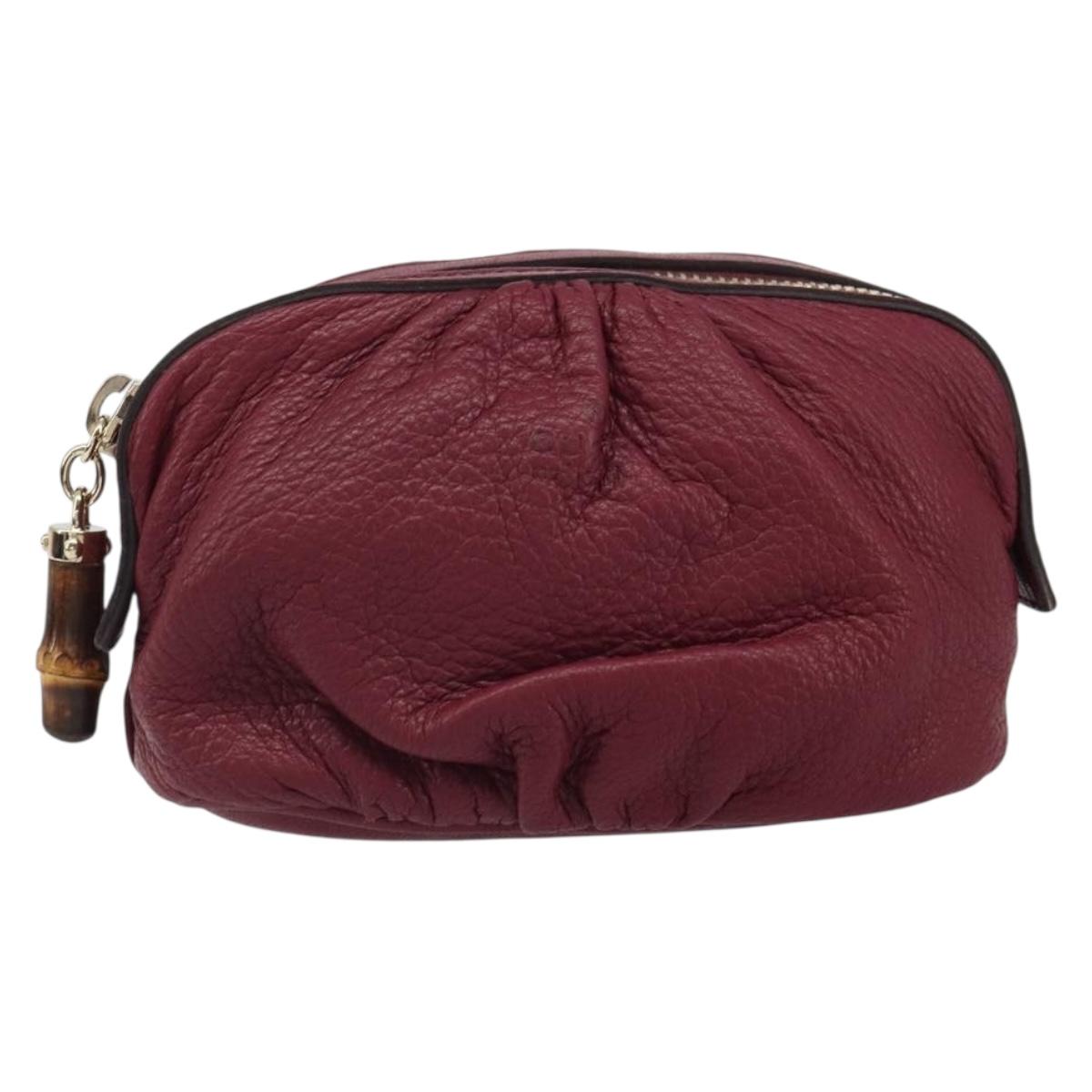 GUCCI Bamboo Pouch Leather Purple Gold 246174 Auth ka1718V