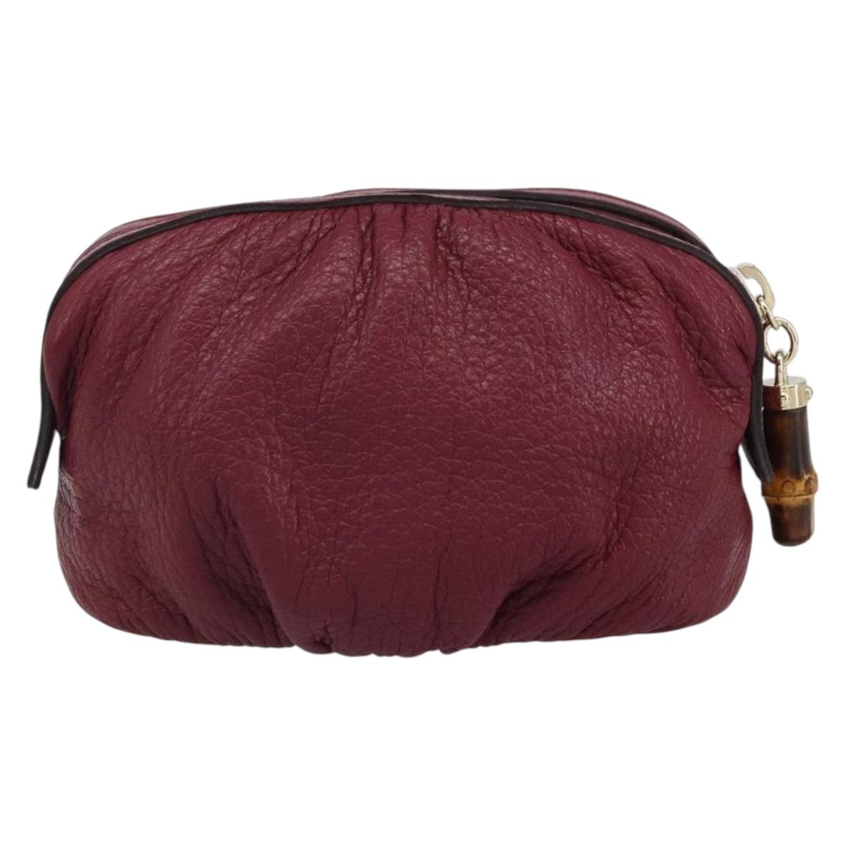 GUCCI Bamboo Pouch Leather Purple Gold 246174 Auth ka1718V