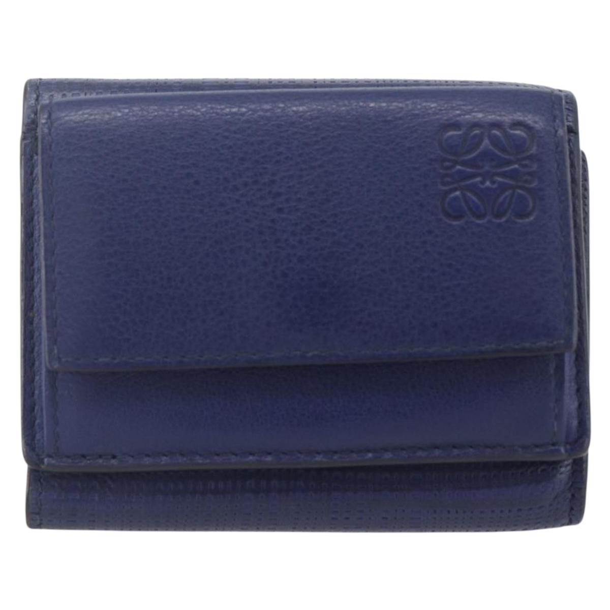 LOEWE Anagram Wallet Leather Navy Gold Auth ka1720M