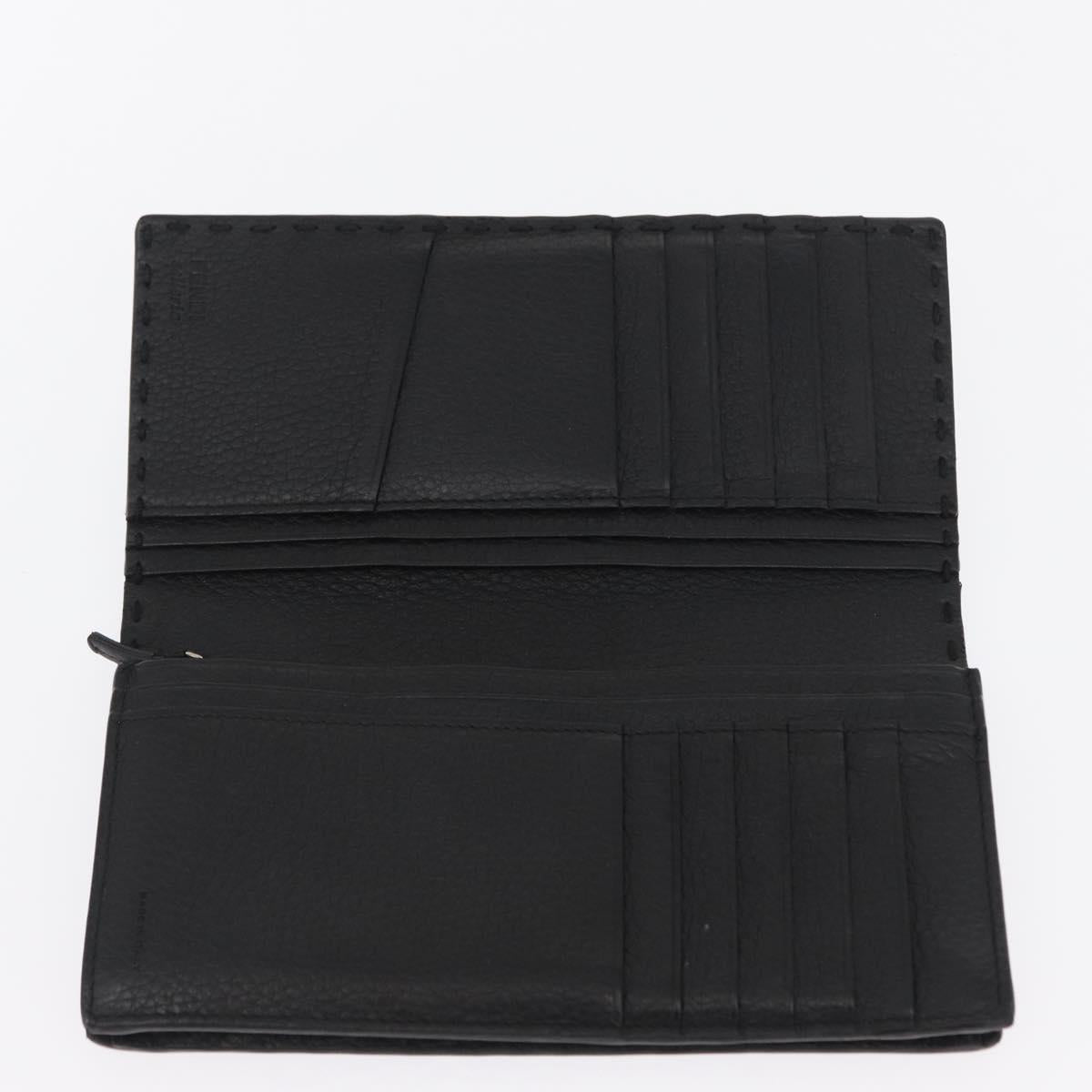 FENDI Celeria Long Wallet Leather Black Silver Auth ka1726