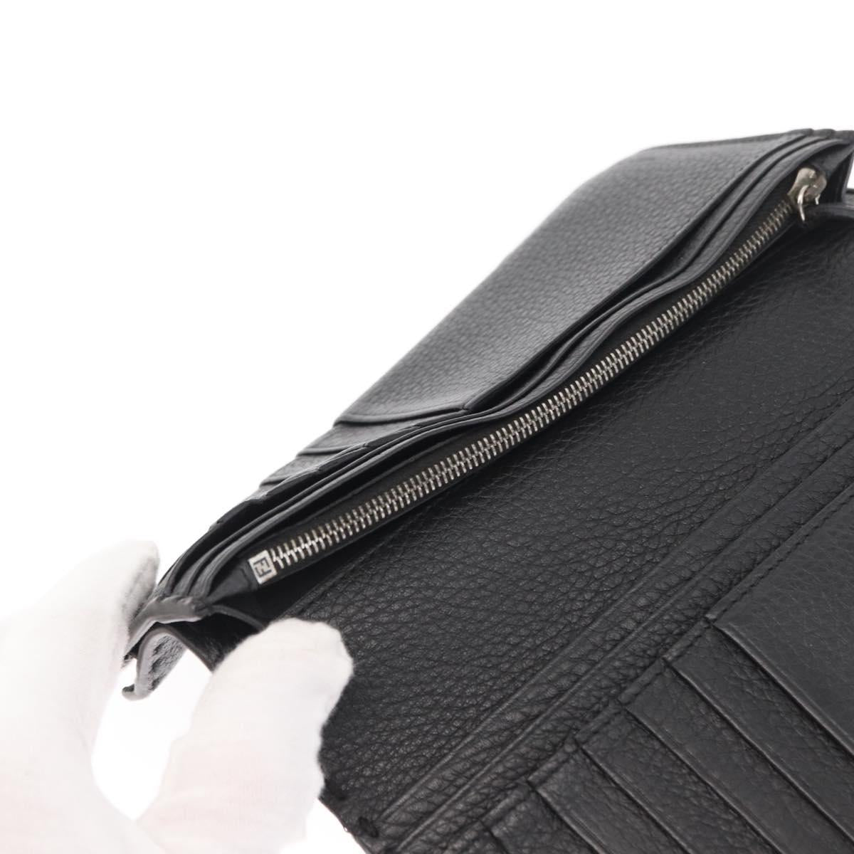 FENDI Celeria Long Wallet Leather Black Silver Auth ka1726