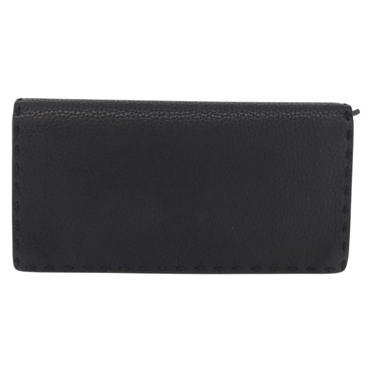 FENDI Celeria Long Wallet Leather Black Silver Auth ka1726