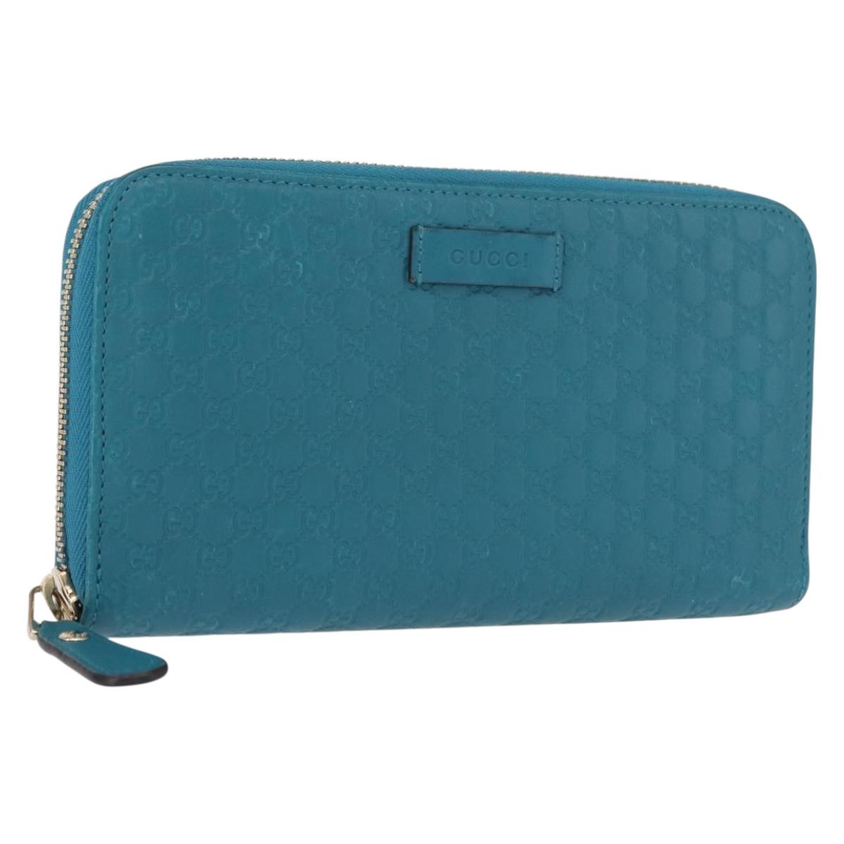 GUCCI Micro GG Guccissima Long Wallet Turquoise Blue Gold 449391 Auth ka1728V