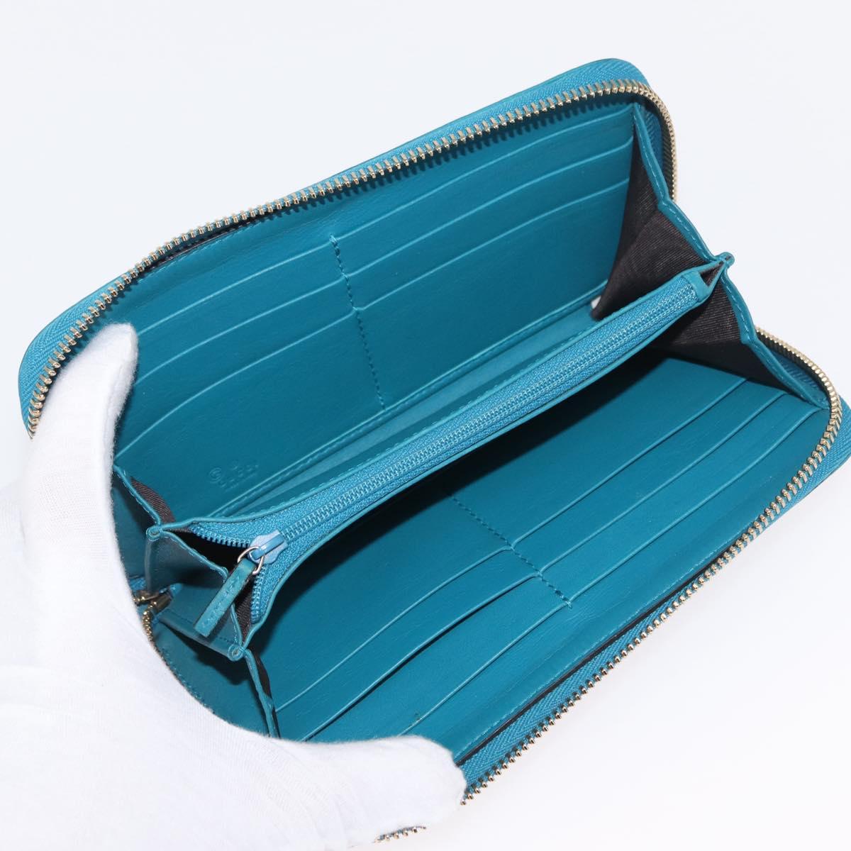 GUCCI Micro GG Guccissima Long Wallet Turquoise Blue Gold 449391 Auth ka1728V