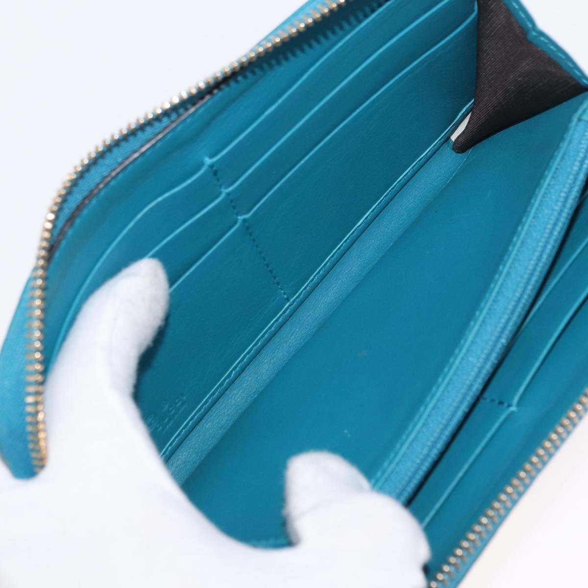 GUCCI Micro GG Guccissima Long Wallet Turquoise Blue Gold 449391 Auth ka1728V