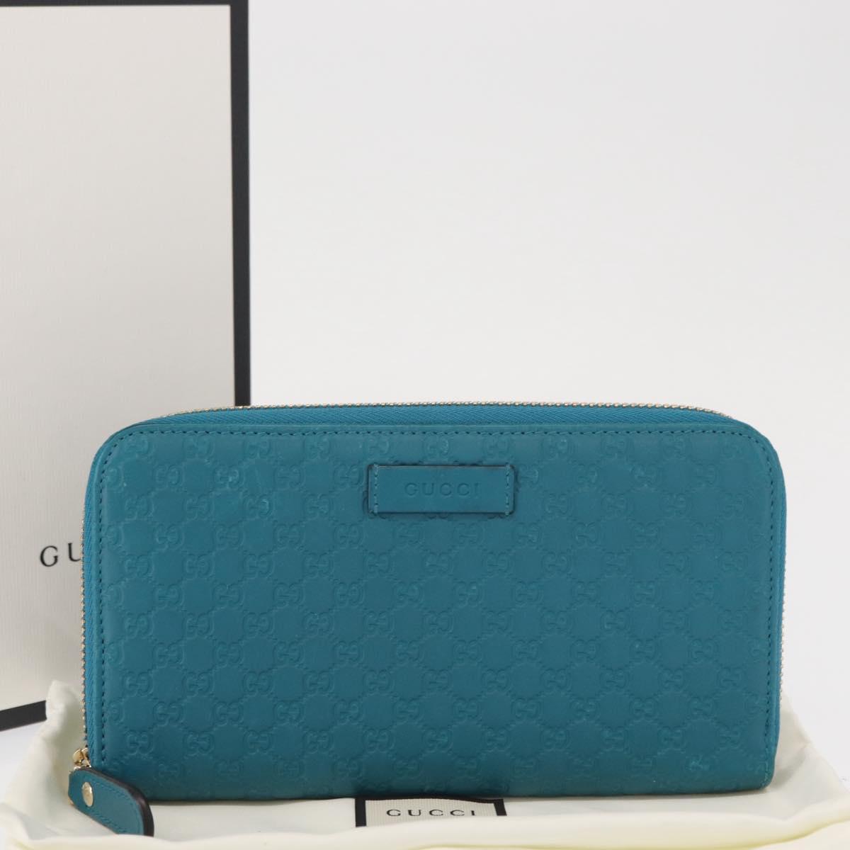 GUCCI Micro GG Guccissima Long Wallet Turquoise Blue Gold 449391 Auth ka1728V
