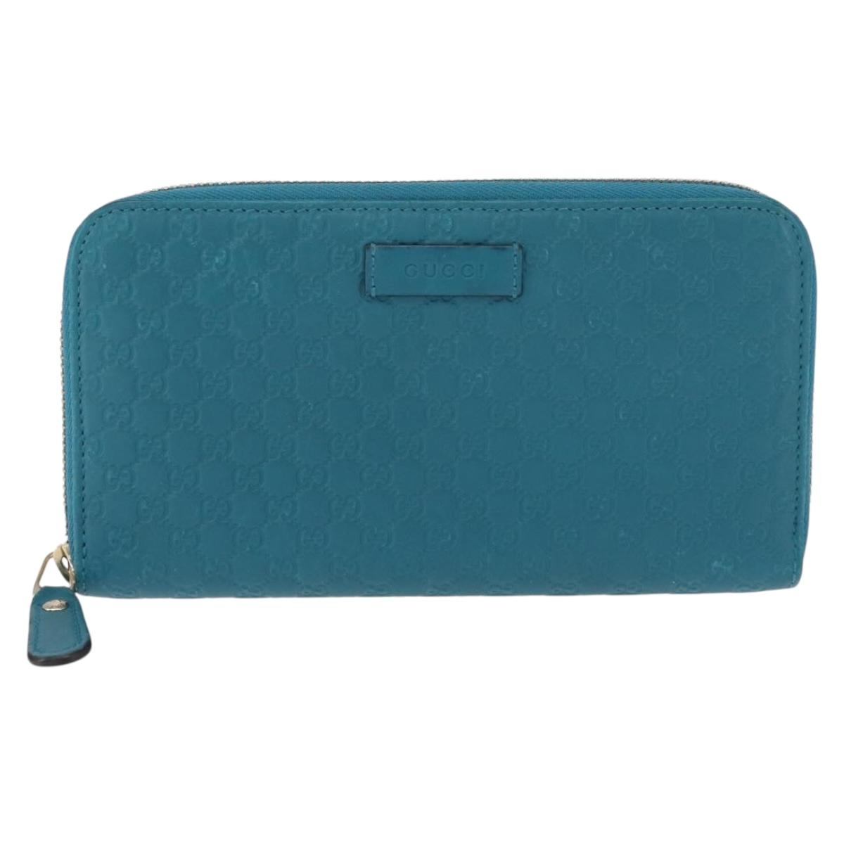 GUCCI Micro GG Guccissima Long Wallet Turquoise Blue Gold 449391 Auth ka1728V