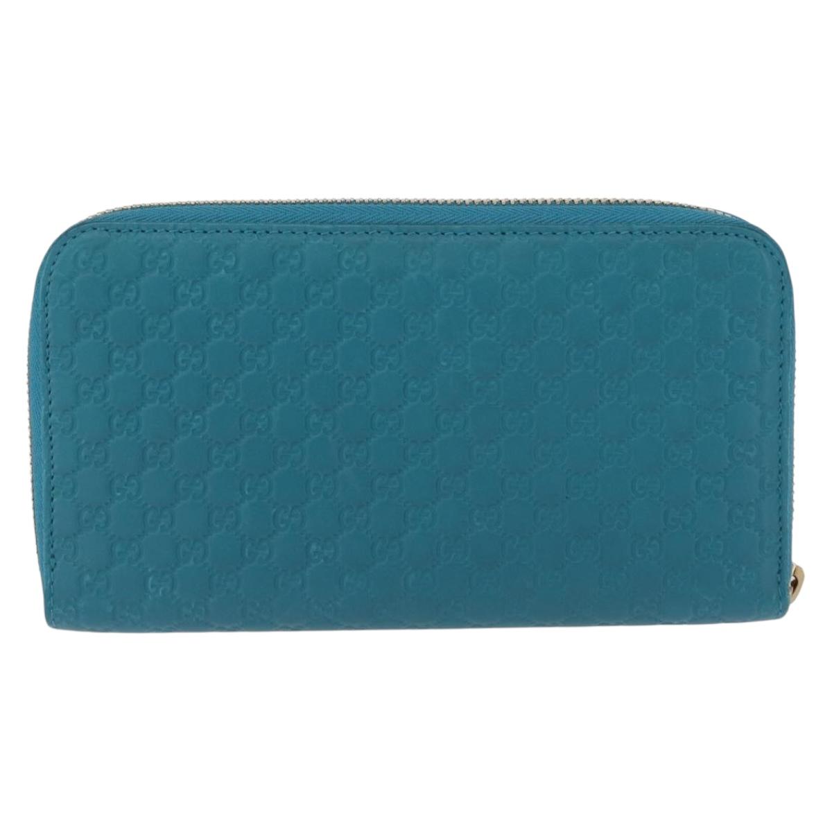 GUCCI Micro GG Guccissima Long Wallet Turquoise Blue Gold 449391 Auth ka1728V