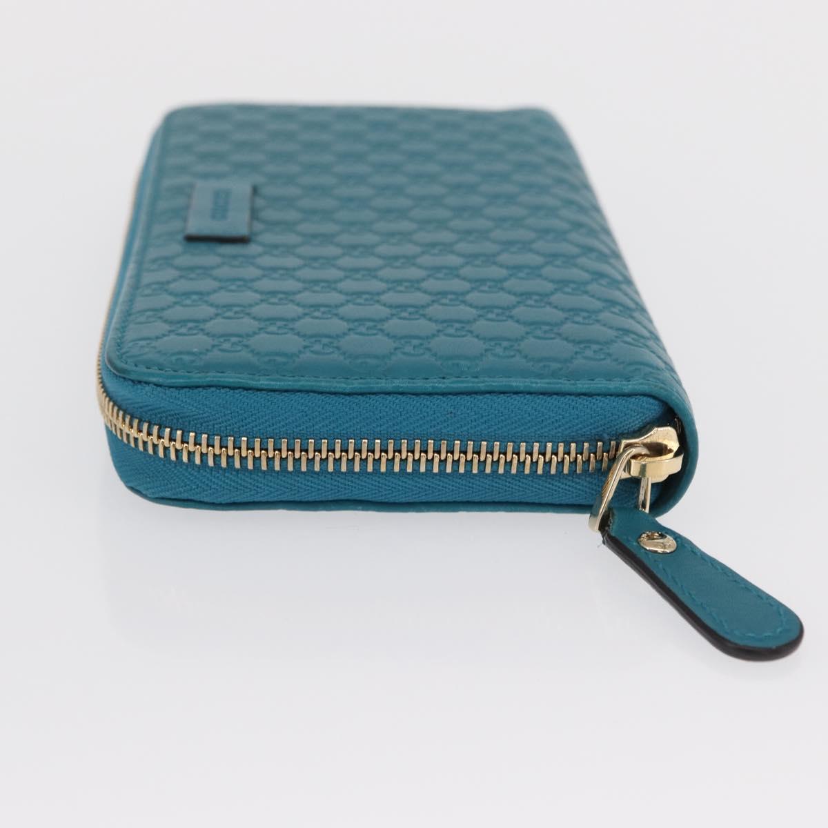 GUCCI Micro GG Guccissima Long Wallet Turquoise Blue Gold 449391 Auth ka1728V
