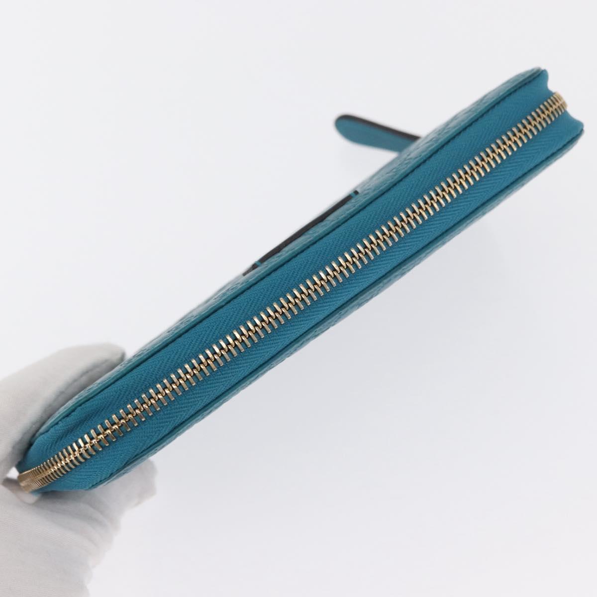 GUCCI Micro GG Guccissima Long Wallet Turquoise Blue Gold 449391 Auth ka1728V