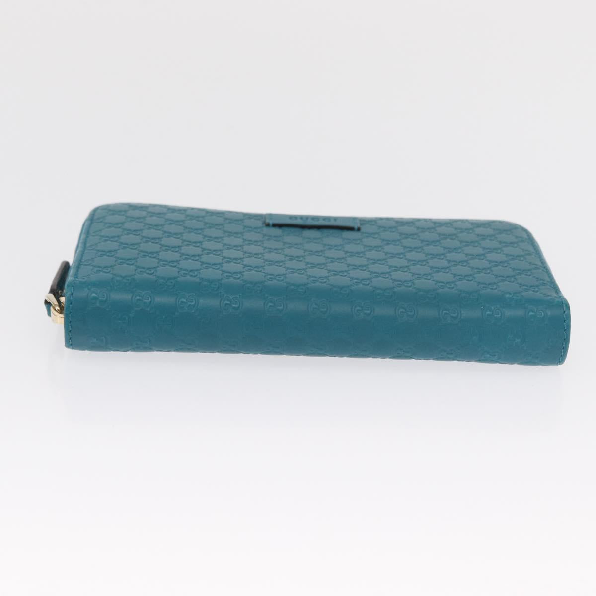 GUCCI Micro GG Guccissima Long Wallet Turquoise Blue Gold 449391 Auth ka1728V