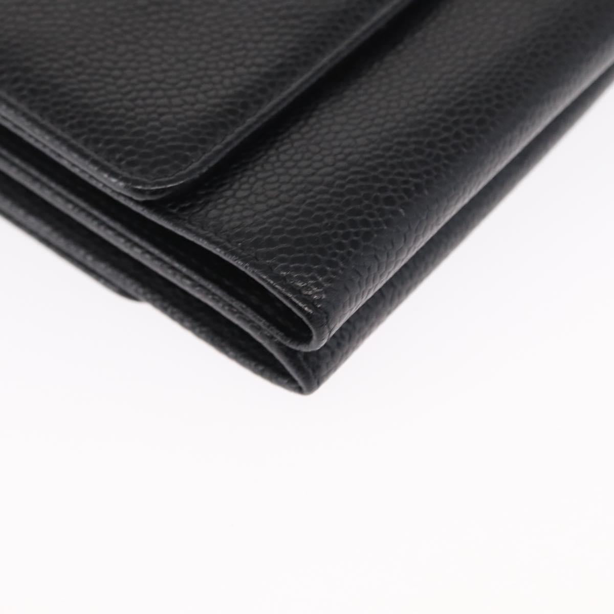 CHANEL COCO Mark Wallet Caviar Skin Black Gold CC Auth ka1729V