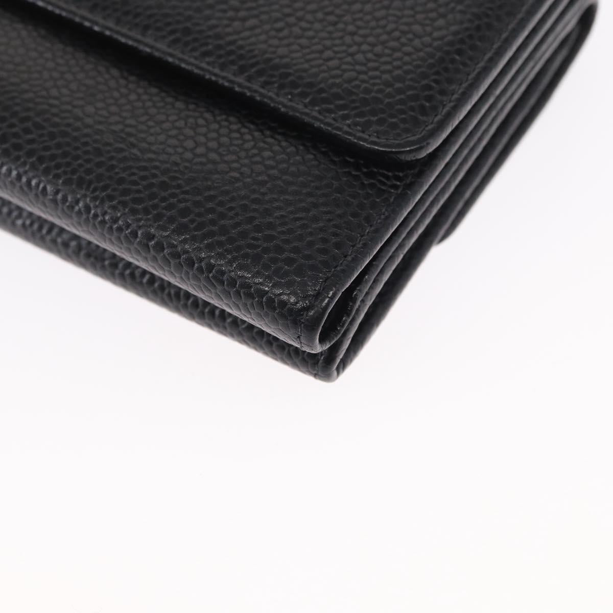 CHANEL COCO Mark Wallet Caviar Skin Black Gold CC Auth ka1729V