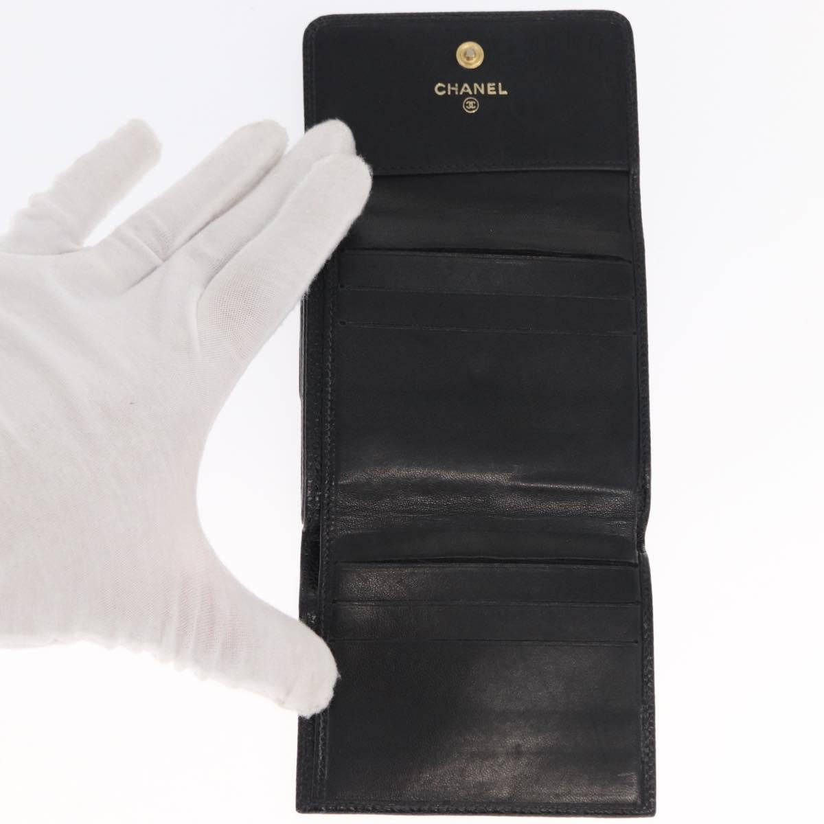 CHANEL COCO Mark Wallet Caviar Skin Black Gold CC Auth ka1729V