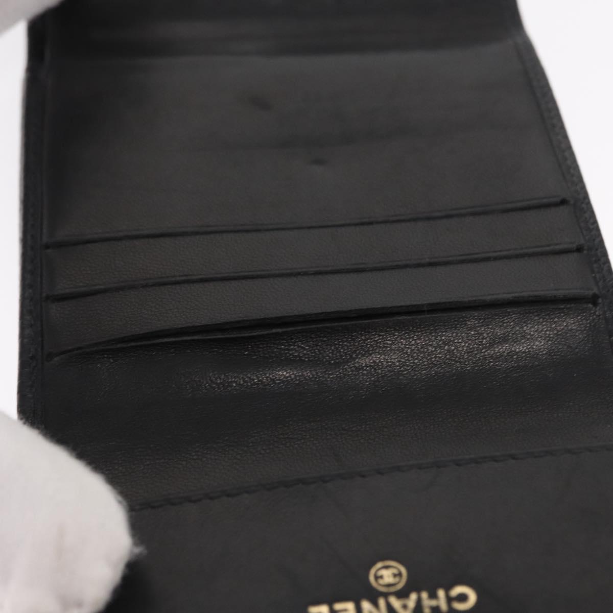 CHANEL COCO Mark Wallet Caviar Skin Black Gold CC Auth ka1729V