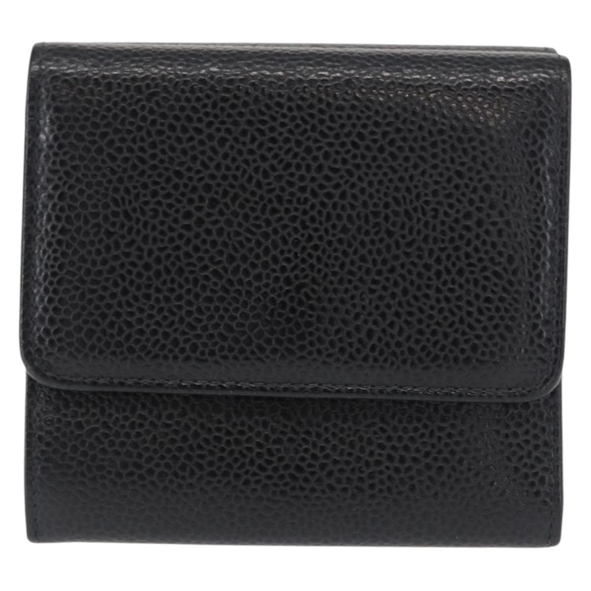 CHANEL COCO Mark Wallet Caviar Skin Black Gold CC Auth ka1729V