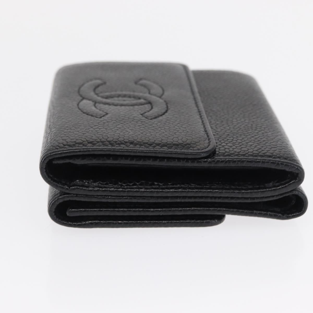 CHANEL COCO Mark Wallet Caviar Skin Black Gold CC Auth ka1729V