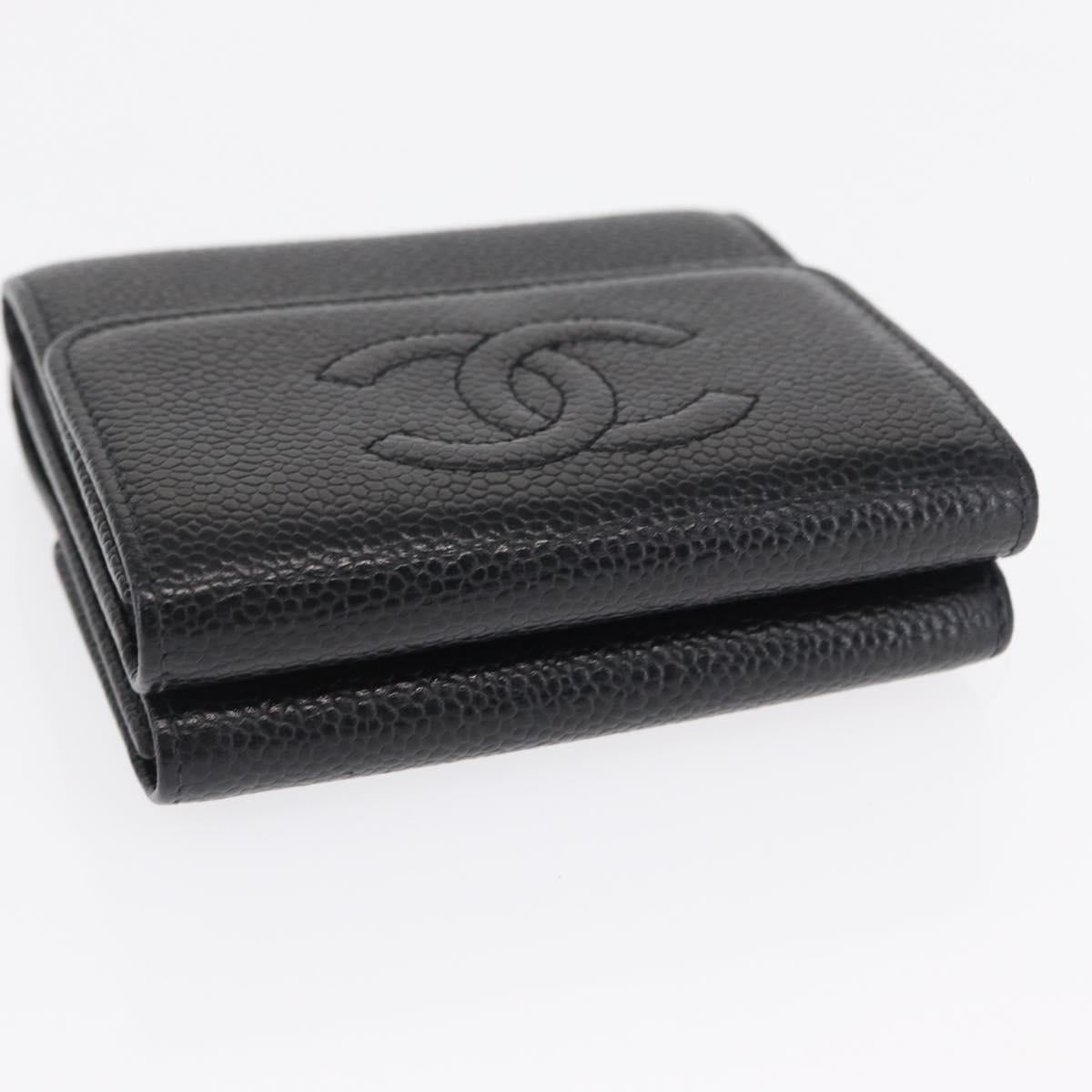 CHANEL COCO Mark Wallet Caviar Skin Black Gold CC Auth ka1729V