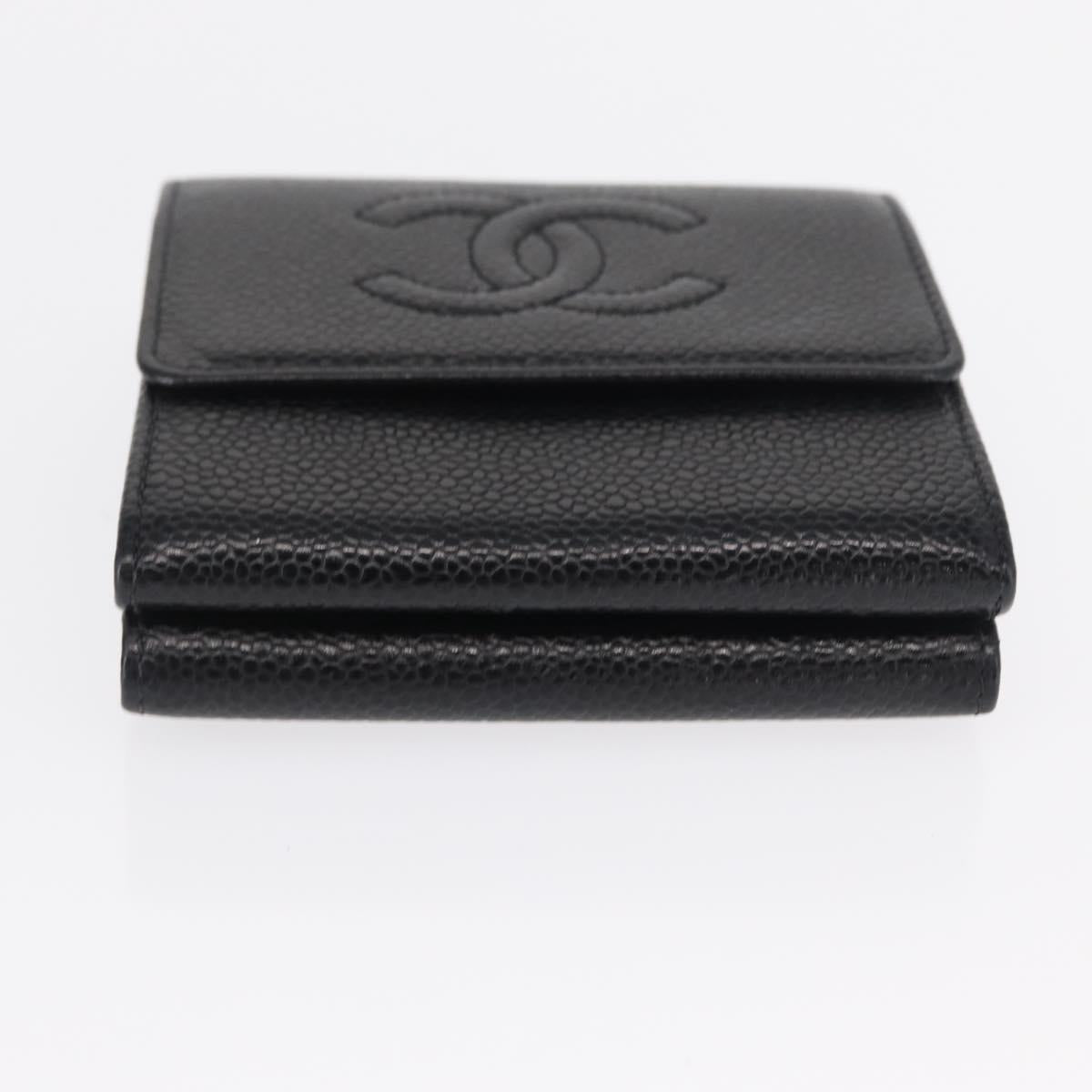 CHANEL COCO Mark Wallet Caviar Skin Black Gold CC Auth ka1729V