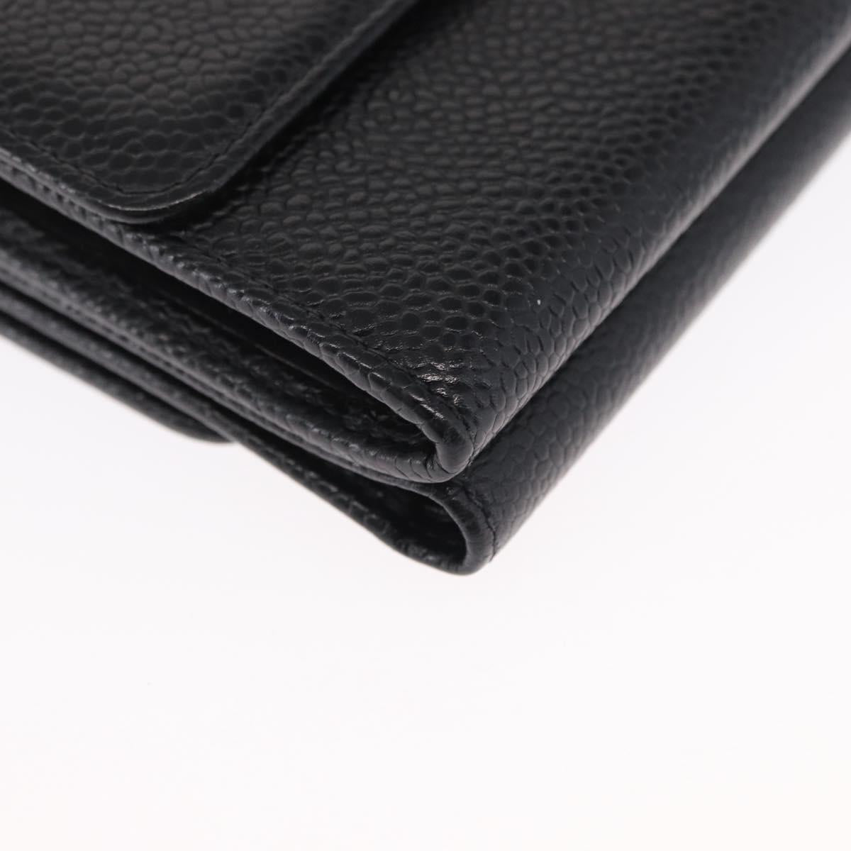 CHANEL COCO Mark Wallet Caviar Skin Black Gold CC Auth ka1729V