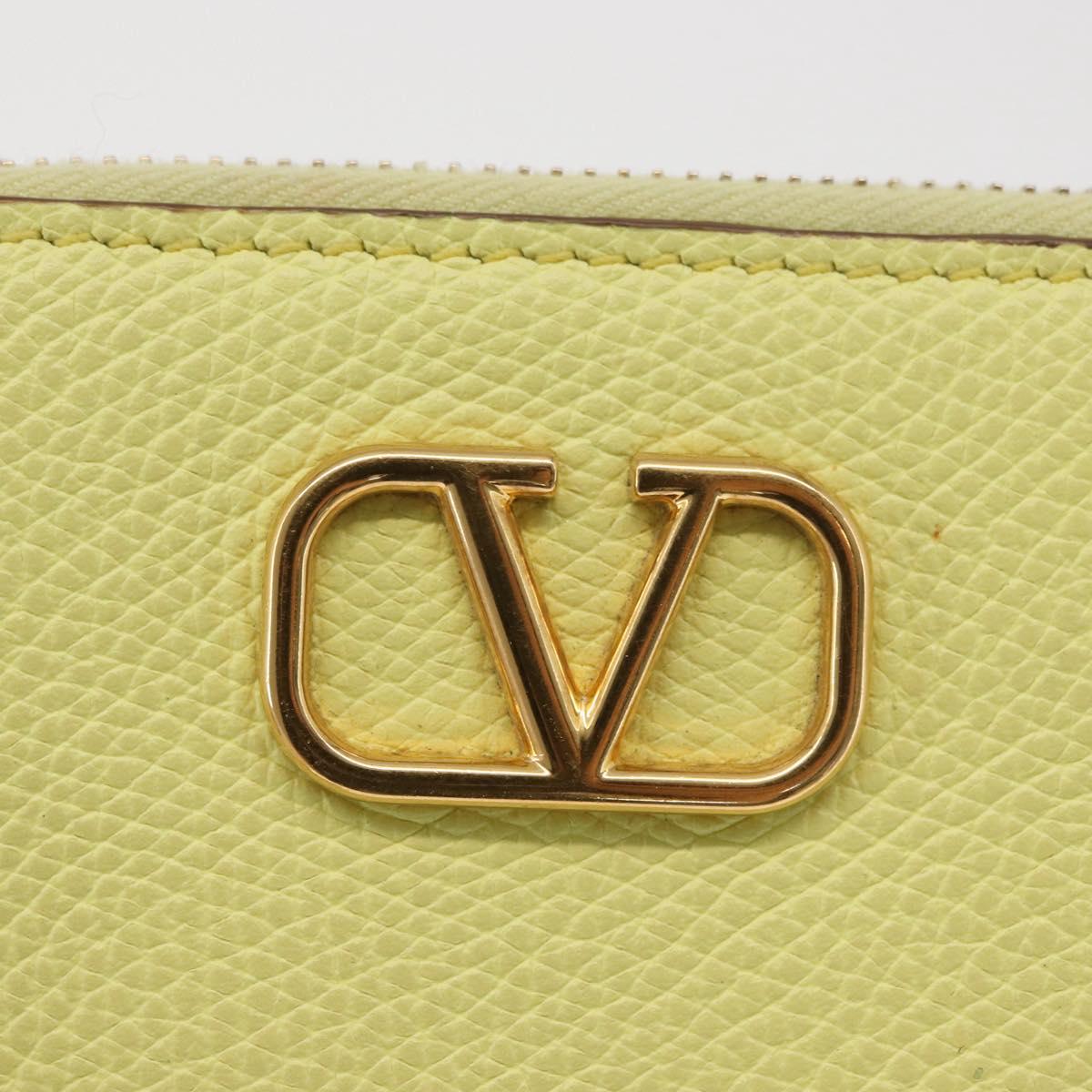 VALENTINO Coin Purse Leather Gold Yellow Auth ka1733