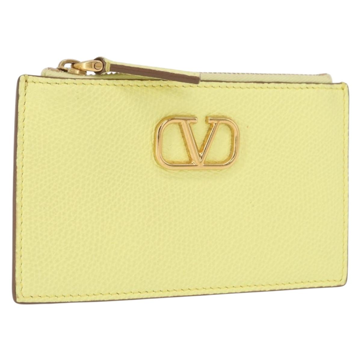 VALENTINO Coin Purse Leather Gold Yellow Auth ka1733
