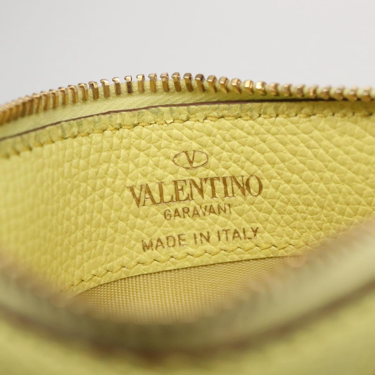 VALENTINO Coin Purse Leather Gold Yellow Auth ka1733