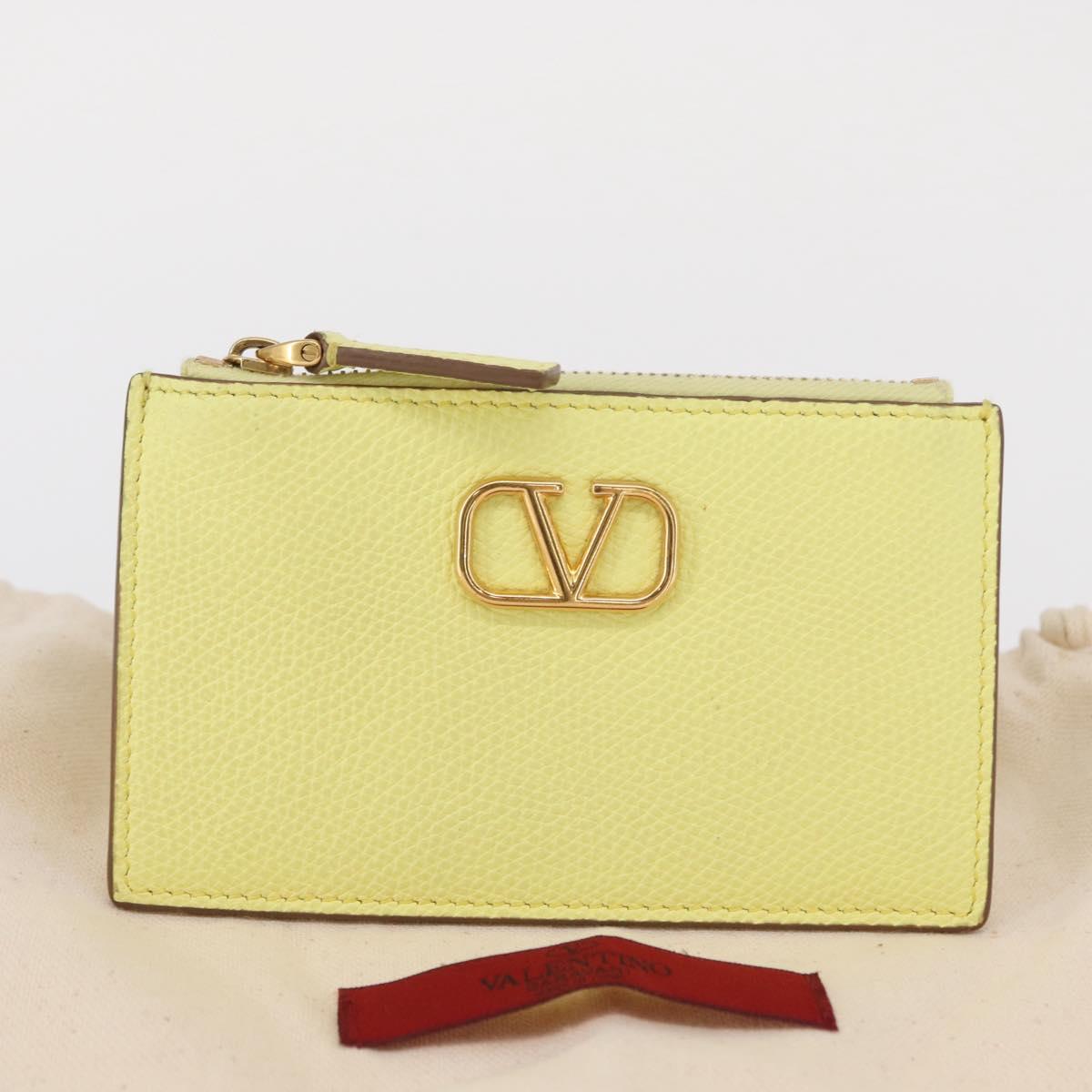 VALENTINO Coin Purse Leather Gold Yellow Auth ka1733