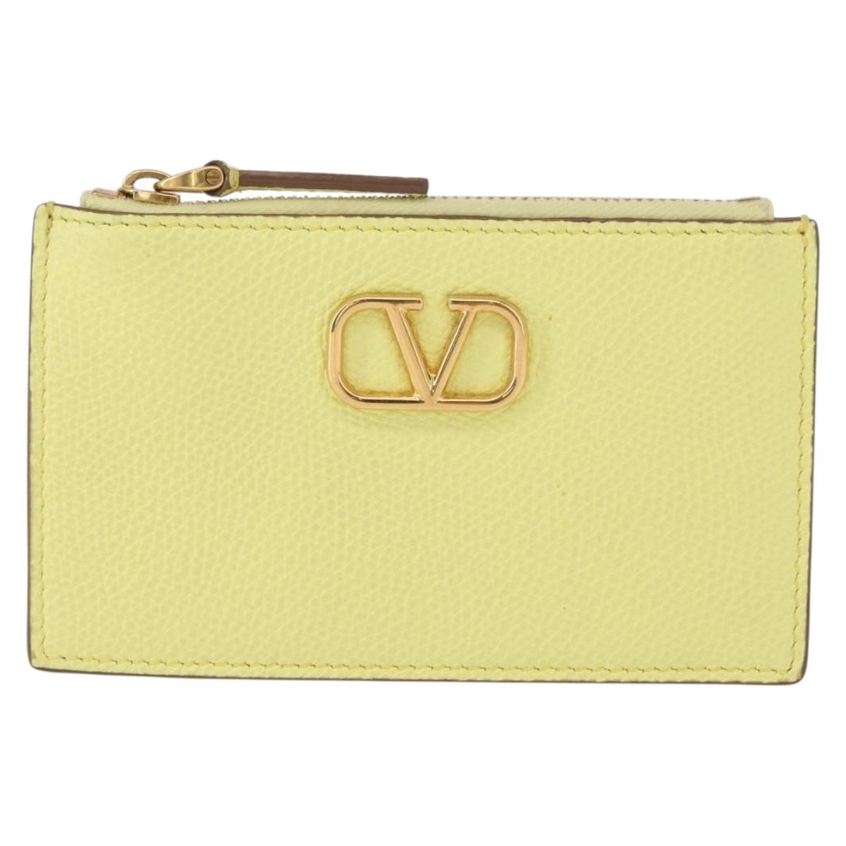 VALENTINO Coin Purse Leather Gold Yellow Auth ka1733