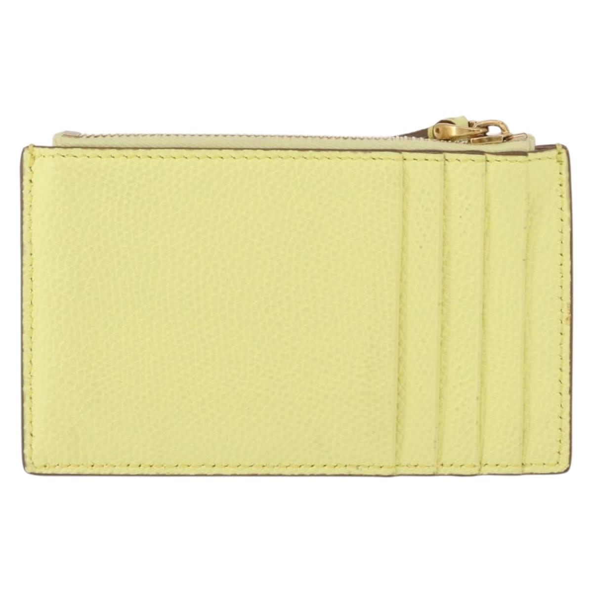 VALENTINO Coin Purse Leather Gold Yellow Auth ka1733