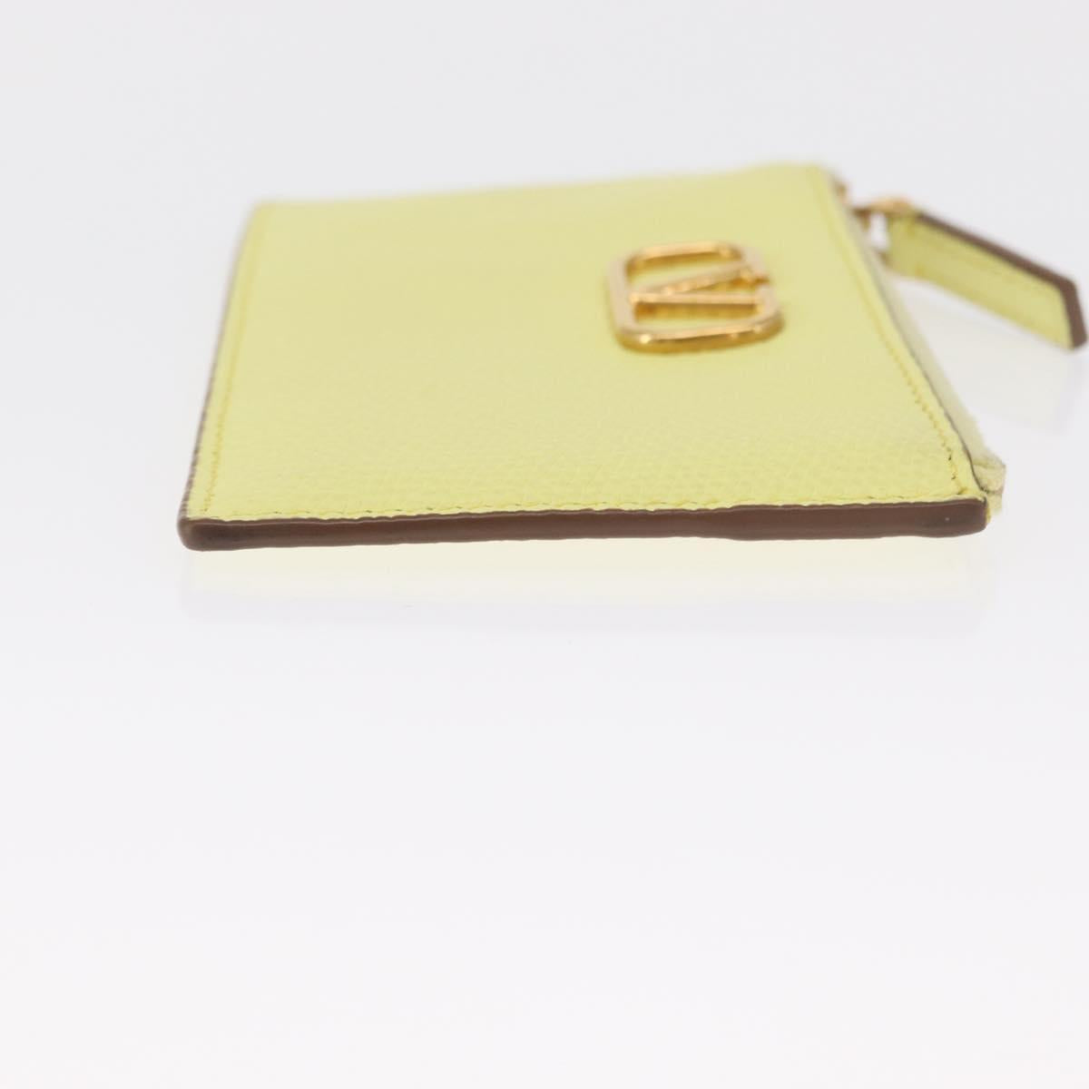 VALENTINO Coin Purse Leather Gold Yellow Auth ka1733