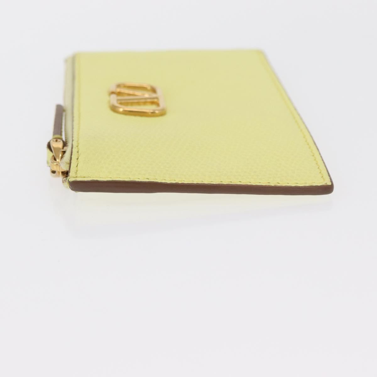 VALENTINO Coin Purse Leather Gold Yellow Auth ka1733